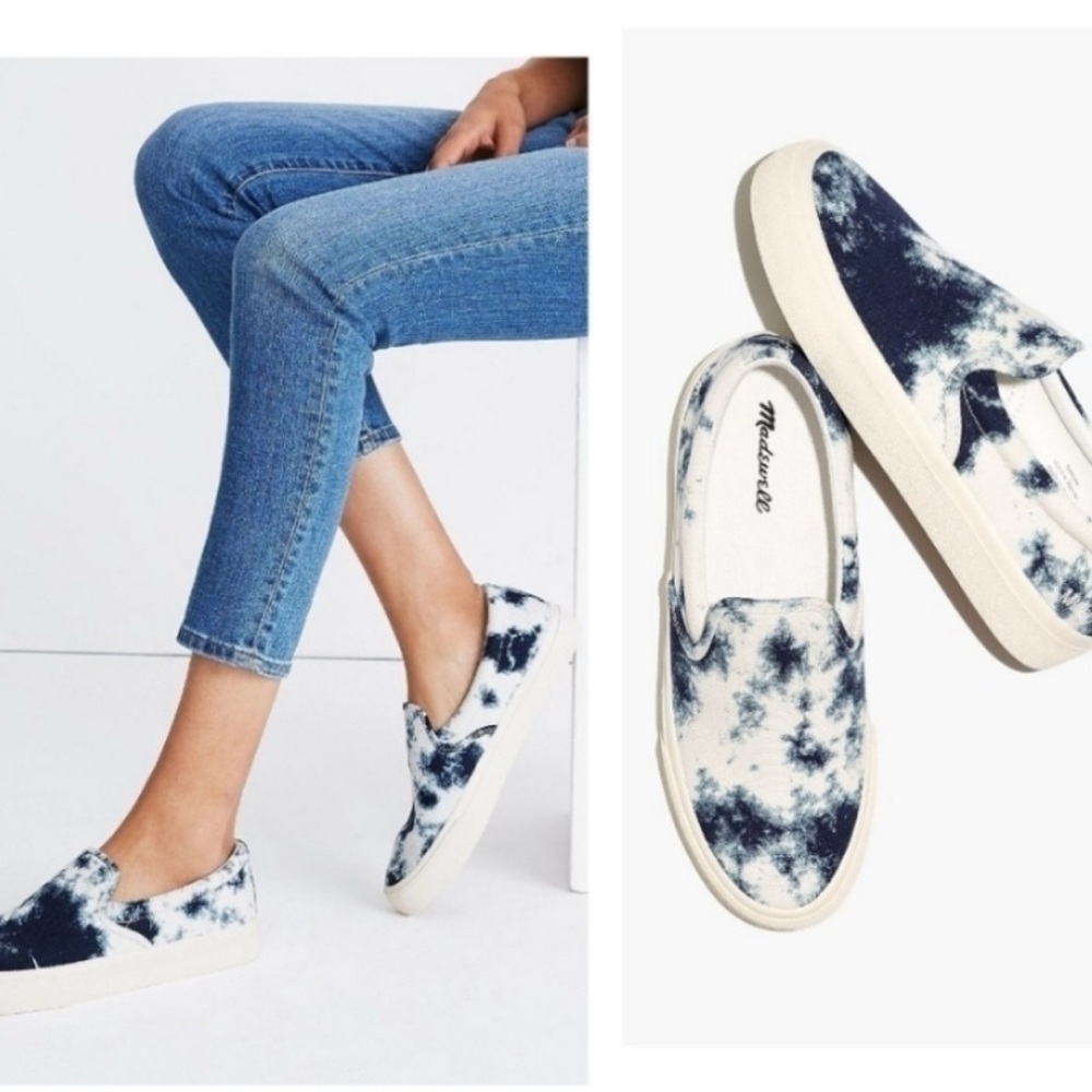 Madewell Women's Navy and White Tie-Dye Slip-On Sneakers